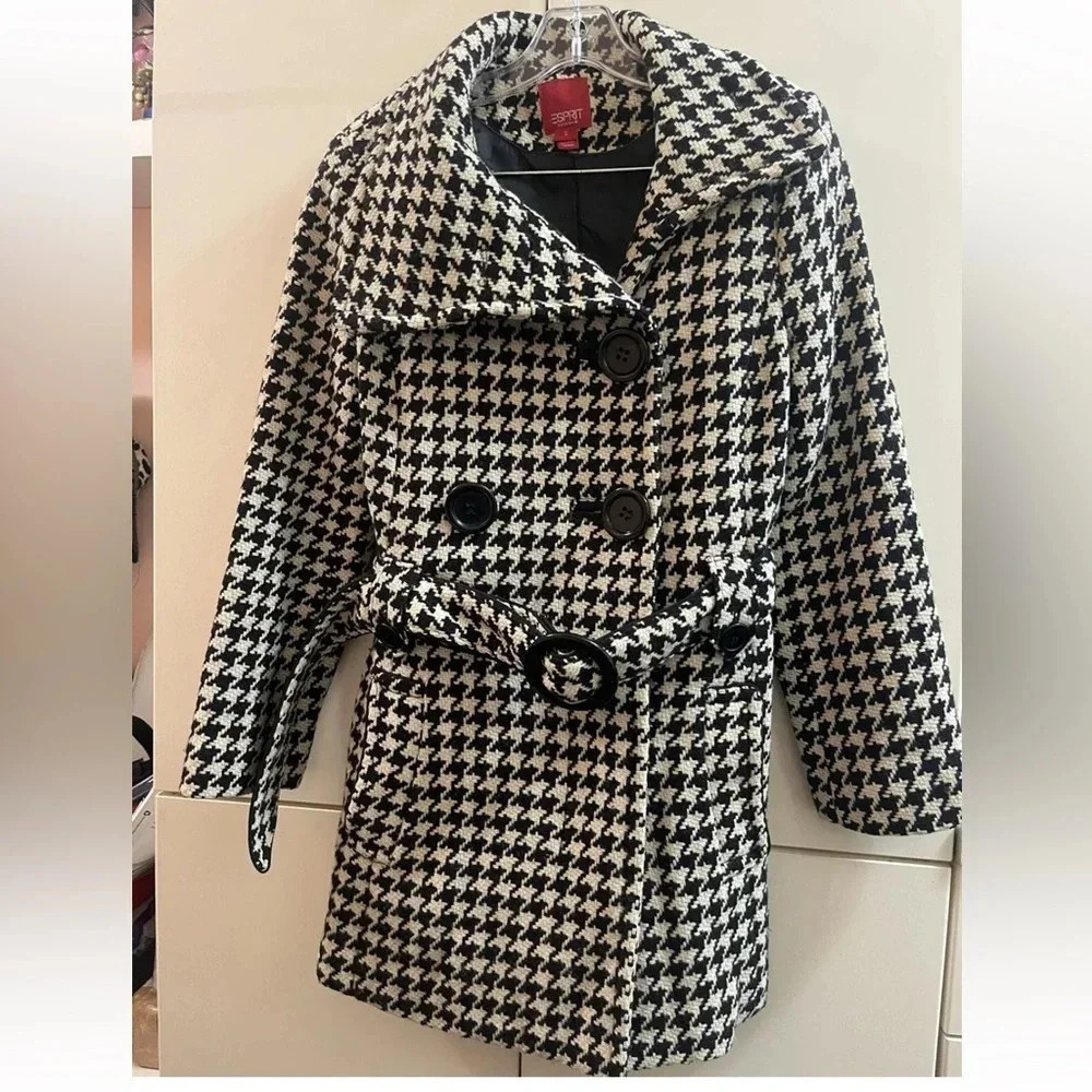 Spirit Jacket Womens Size SP Wool Coat black and white belt
